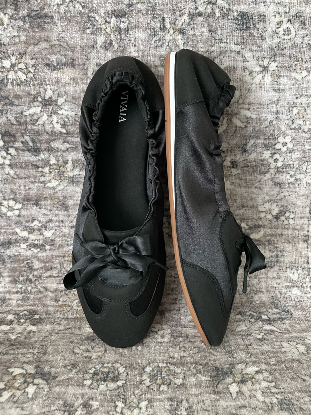 VIVAIA Yanka Sneakerina Black Satin Ballet Sneaker Size 10 (41.5) Ribbon Lace